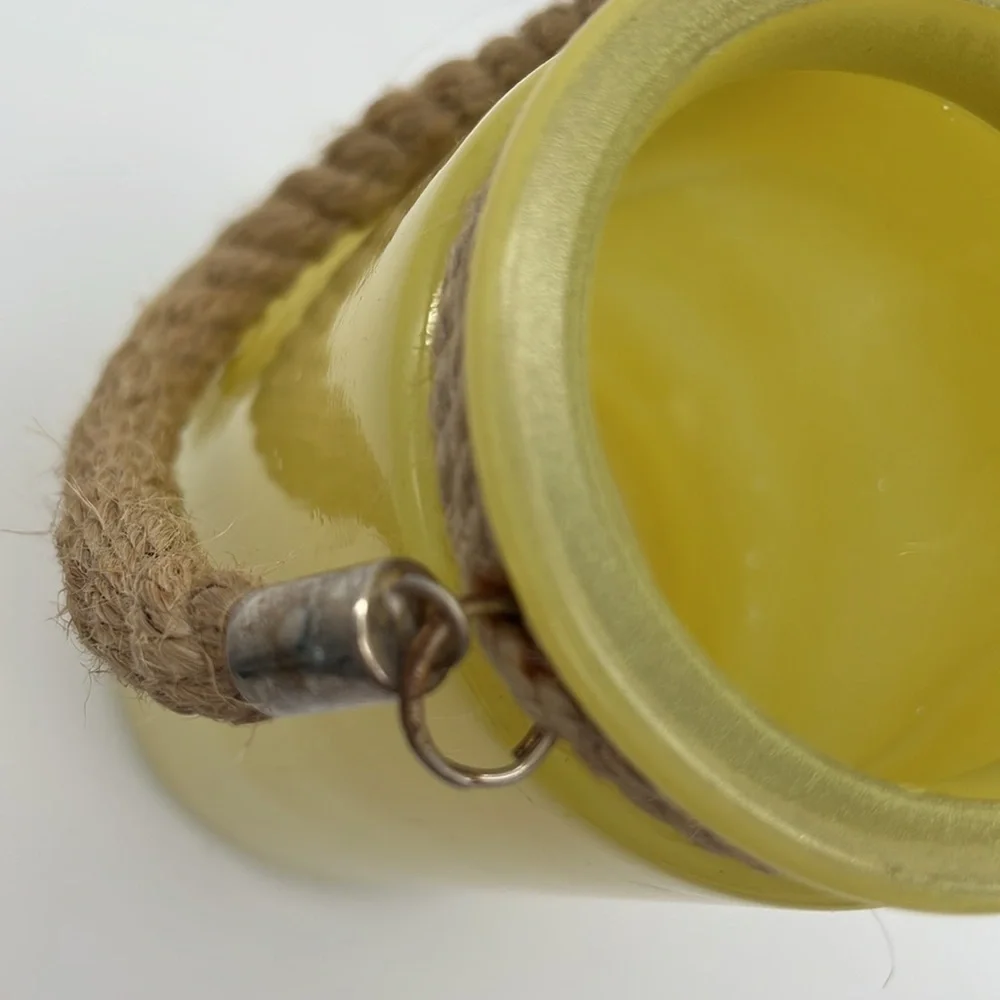 “Genuine & Crafted Original” Yellow Glass Jar/Vase with Rope Handle